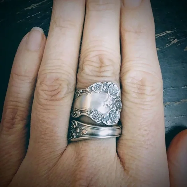 Bagues cuillère carrées en argent vintage pour femmes, cadeau de bijoux créatifs, mariage, fiançailles, fête – Image 5