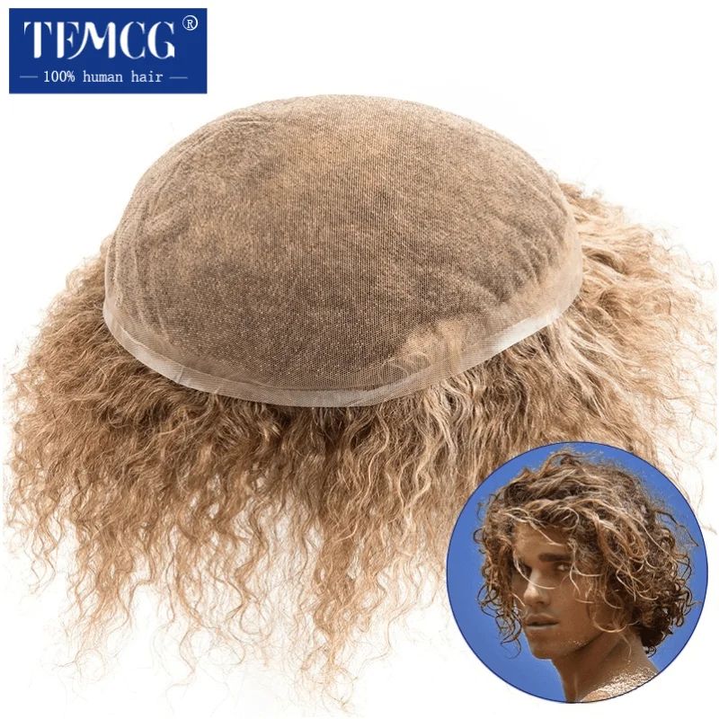 Toupee Men 15mm Curly Full Lace Breathable Male Hair Prosthesis 100% Natural Human Hair Men's capillary prothesis System Unit
