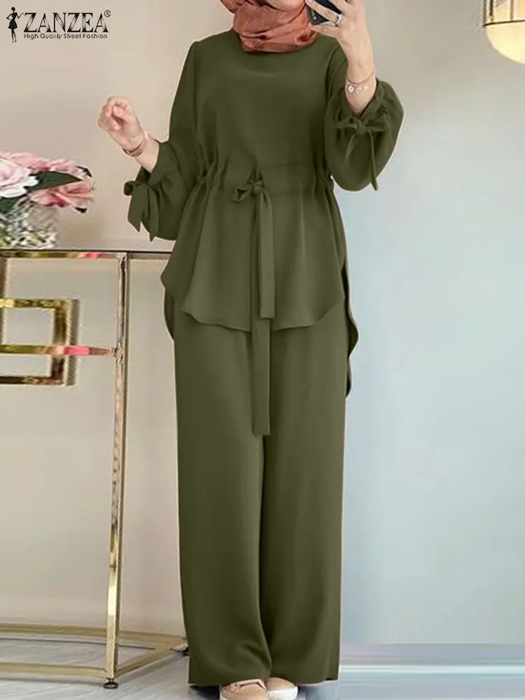 ZANZEA-Costumes chemisier et pantalon à manches longues pour femmes, survêtements Hijab Abaya, vêtements islamiques, ensembles musulmans vintage, mode automne, 2 pièces, 2024