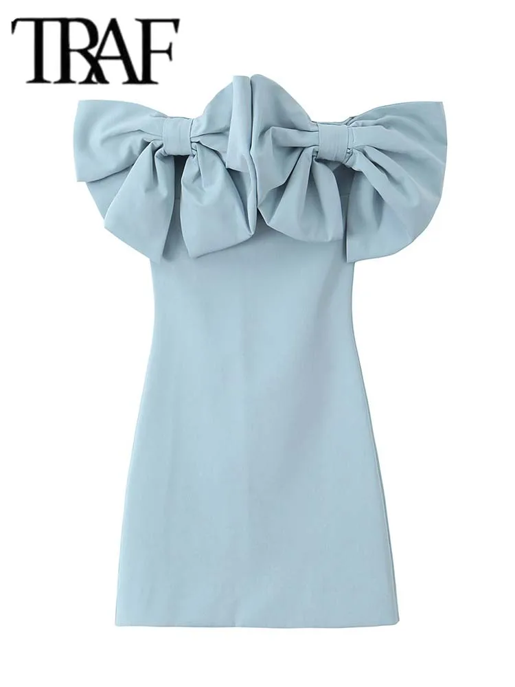 2025 femme dos fermeture éclair fête robes de soirée femmes élégant 3D arc décorer Sexy sans manches dos nu mince Mini robe