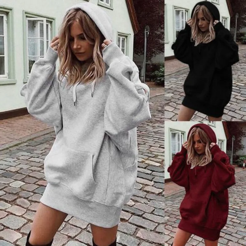 Pull à capuche de couleur unie pour femmes