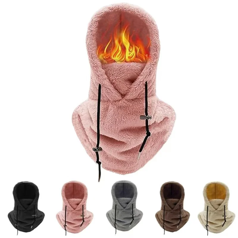 Cagoule polaire haute pour Ski d'hiver, casquette coupe-vent, casquette de cyclisme en plein air pour hommes, masques faciaux, bonnets à capuche pour femmes, chapeau chaud en peluche