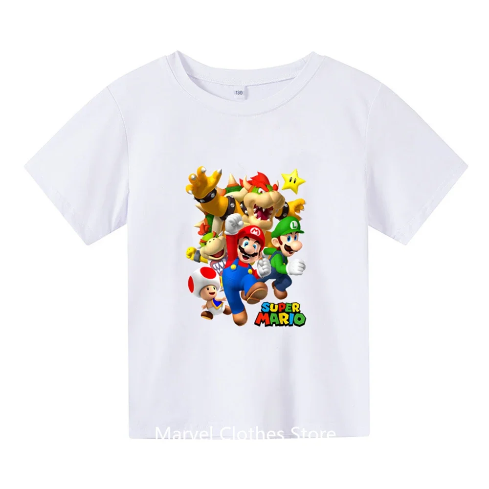 T-shirt Smile Marios pour garçons et filles, vêtements pour tout-petits de 3 à 14 ans, dessin animé Kawaii, t-shirts d'été