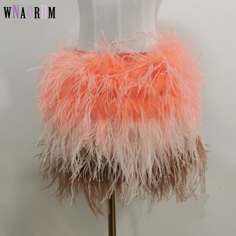 Véritable plume d'autruche multicolore Mini jupe taille élastique vêtements Sexy Club fête danse Rave jupe courte Note sélectionner 3 couleurs