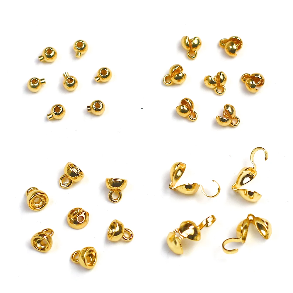 Brass Crimp End Beads For Necklace Bracelet End Caps Tip Crimp Connector DIY Jewelry Making Supplies