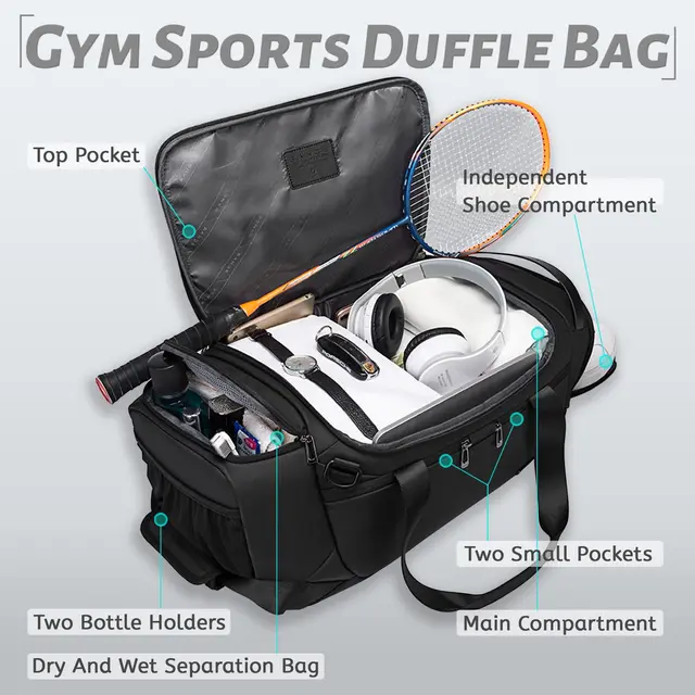 BANGE – sacs polochons de sport imperméables avec compartiment à chaussures, sac de sport de 21 pouces pour hommes avec compartiment humide et sec, sacs de voyage – Image 6
