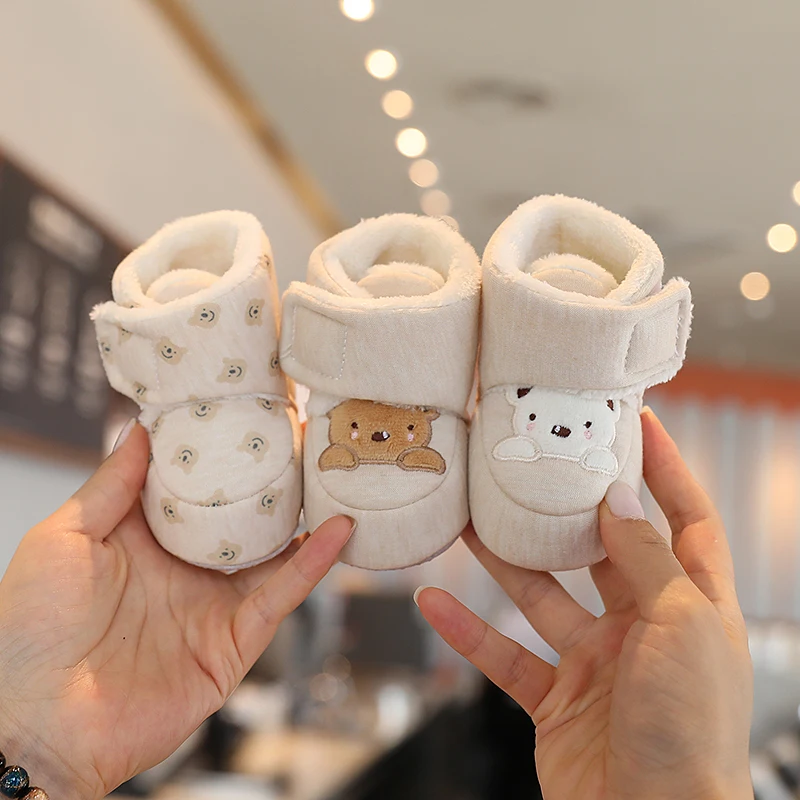 Hiver nouveau mignon dessin animé bébé chaussons garçon fille bottes coton semelle souple antidérapant chaud enfant en bas âge premiers marcheurs infantile berceau chaussures