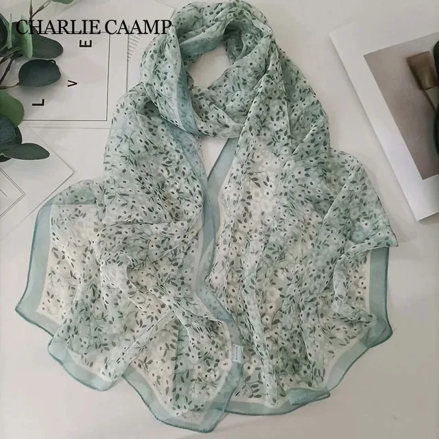 Écharpe d'été en mousseline de soie pour femmes, voile fin, crème solaire, plein d'étoiles, imprimé floral, bandana féminin, long châle, hijab georgette – Image 2