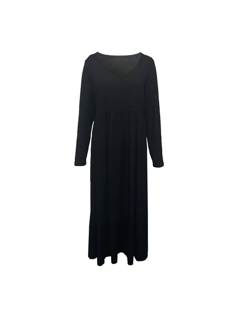 AliExpress – robe grande taille pour l'automne et l'hiver, mode décontractée, couleur unie, col rond, manches longues, 2024 – Image 4