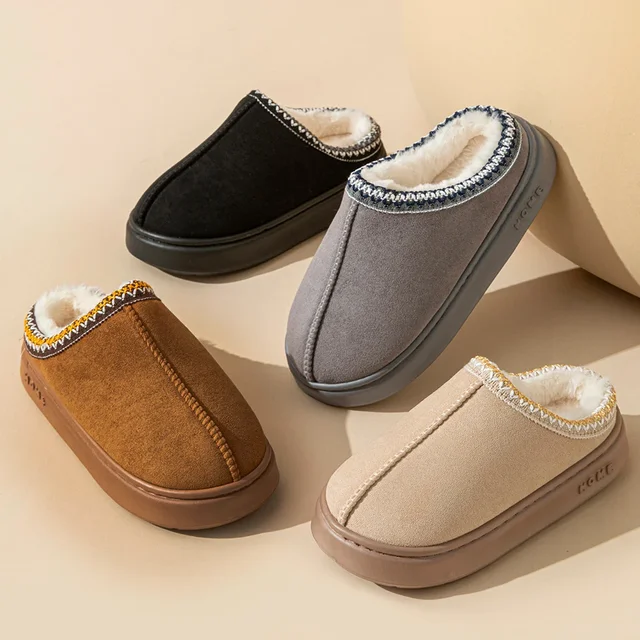 Chaussons à plateforme moelleux pour femmes, chaussures en coton chaud en peluche, confortables, coordonnantes, unisexe, maison, hiver, nouveau, mode 2024 – Image 2