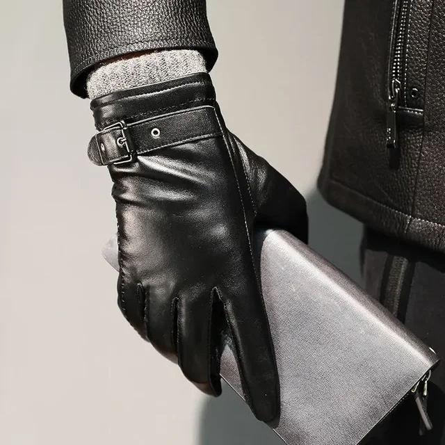 2024Men's automne et hiver marque de mode 100% gants en cuir véritable saison chaude conduite affaires haut en peau de mouton beaux gants – Image 4