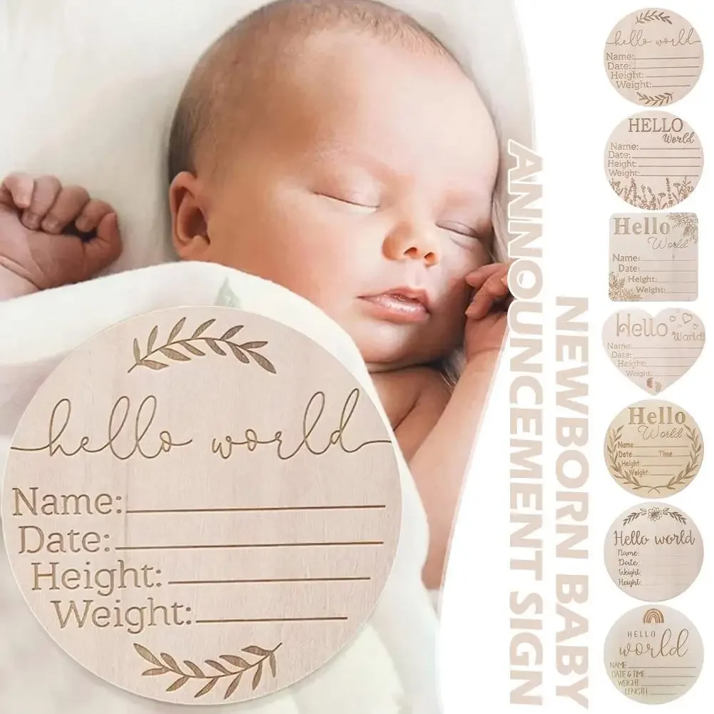 Annonce de naissance en bois du monde, signe de bricolage, carte de jalon de bébé en bois, cartes d'enregistrement, accessoires de photographie pour bébé, cartes de naissance