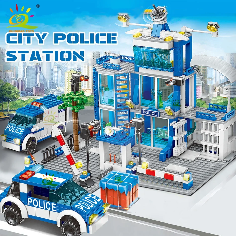 HUIQIBAO 753 pièces blocs de construction de poste de Police de ville ensemble garçons bricolage figurines de voiture briques jouets éducatifs pour enfants cadeau adulte