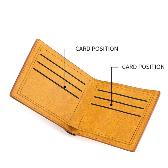 Portefeuille court en cuir de qualité supérieure pour homme, porte-carte d'identité et de crédit multifonction, pince à billets à double pli horizontal, affaires – Image 5