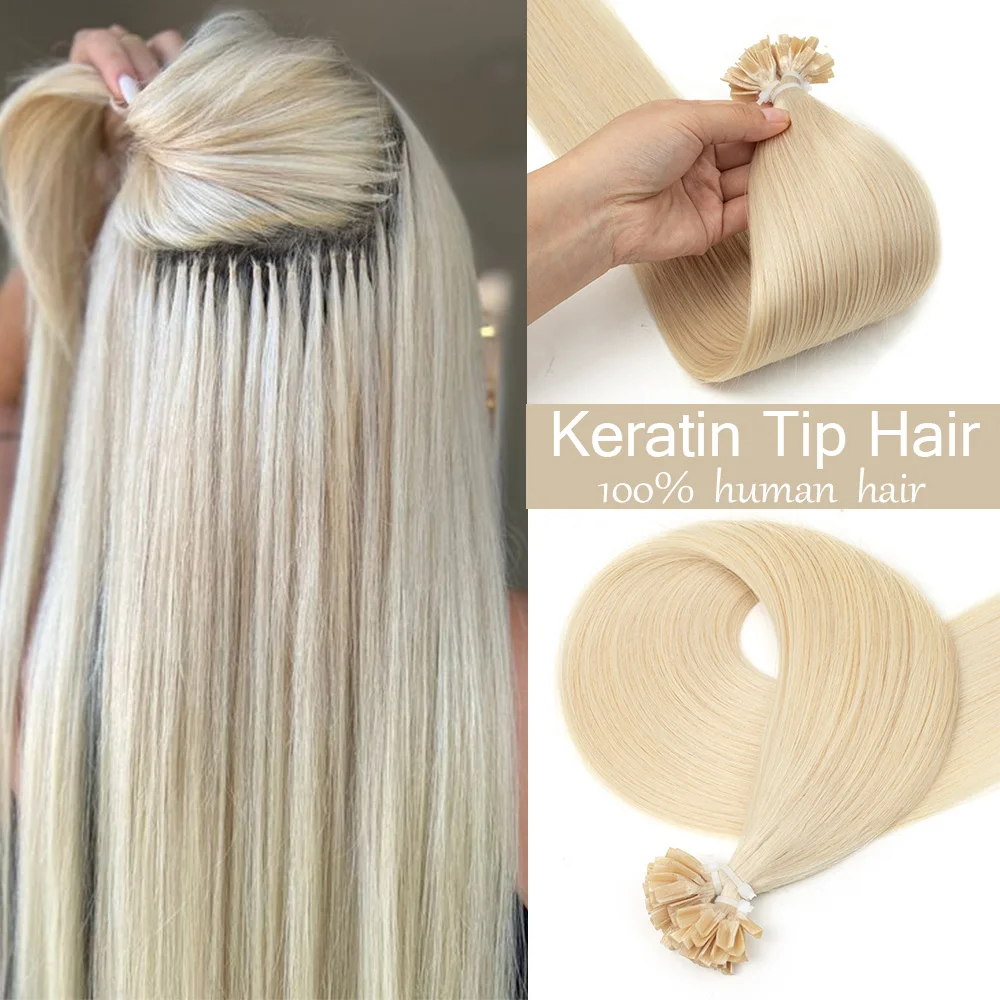 Extensions de cheveux humains droites Fusion V Tip 12 "-24" pouces 50 pièces/ensemble Extensions de cheveux naturels Blonde kératine Capsule pointe cheveux