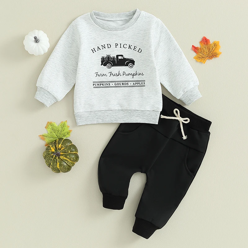 Tenues d'Halloween pour Tout-petits Garçons, Lettre Citrouille, Imprimé Voiture, Manches sulfPVD, Y-et Pantalon Long, Ensemble de Vêtements d'Automne 2 Pièces