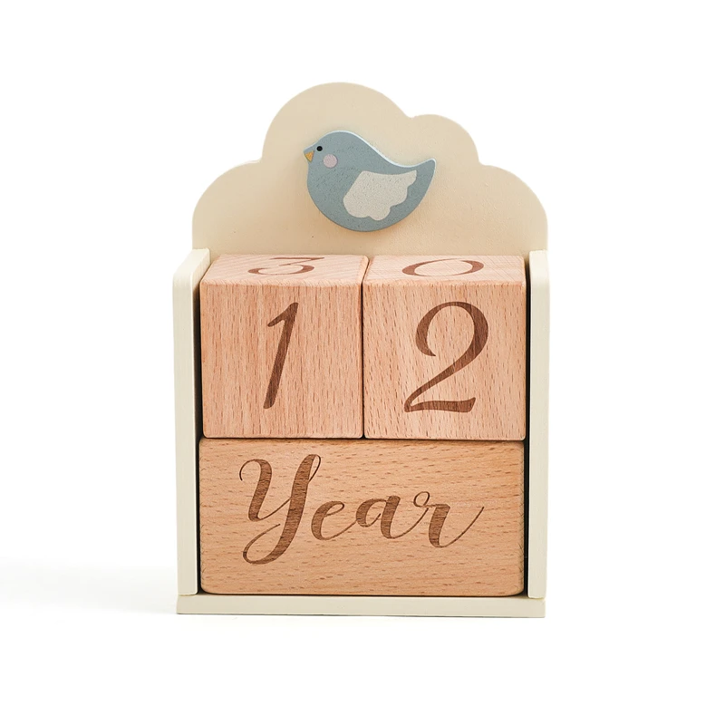 Blocs carrés de kilométrage en bois, 3 pièce/ensemble, accessoires de photographie pour nouveau-né, semaine, mois, année, oiseau, ornement de bureau, cadeau commémoratif de naissance de bébé