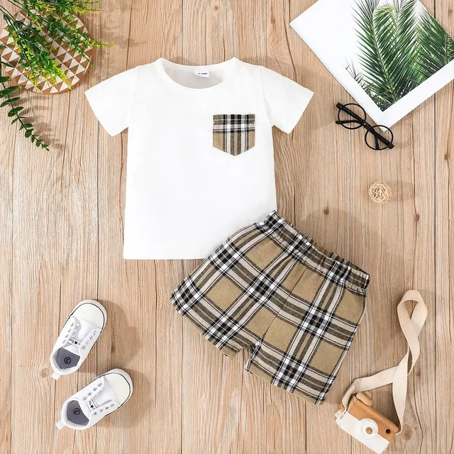 PatPat-Ensemble T-shirt à Manches Courtes et Short à Carreaux pour Bébé Garçon, 95% Coton, Doux et Confortable, Adapté à la Saison d'Été, 2 Pièces – Image 2