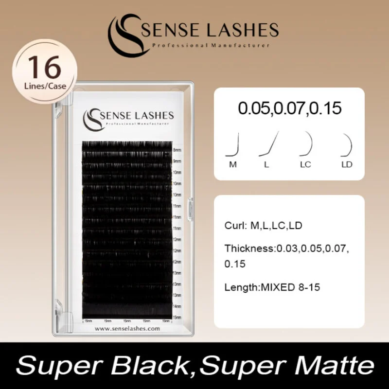 GENSE Lprédit ES L / M / LC/LD-Extensions de Cils Courbées, Noir Naturel, 8-15mm, Faux Cils Individuels Doux, InjMakeup