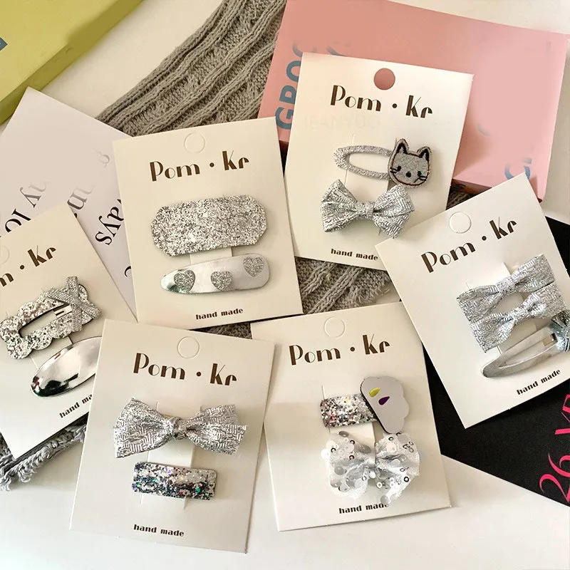 Pinces à cheveux animaux de dessin animé pour enfants, épingle à cheveux chat, paillettes Bowkont, vêtements de sauna pour bébés filles, accessoires pour enfants, mode, argent, doux, mignon, nouveau
