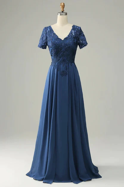 Robes de demoiselle d'honneur longues bleu marine, grande taille, col rond bas, demi-manches, robes de soirée de mariage