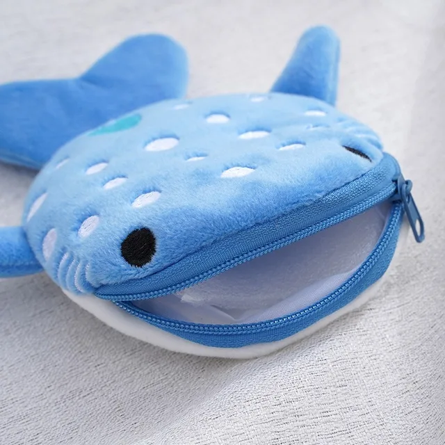Nouveau porte-monnaie en peluche requin de dessin animé, pendentif mignon, sac de câble de données, sac à fermeture éclair – Image 2