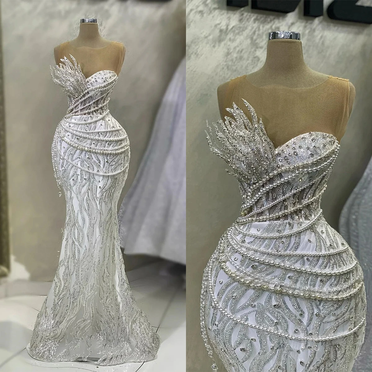 Robe de Mariée Sirène en Clip Brcorporelle avec Perles, Magnifique, Éducative, pour Patients