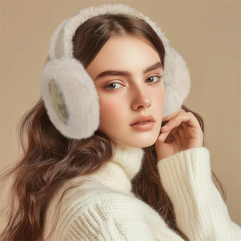Femmes daim peluche cache-oreilles laine solide peluche chaud en plein air ski cyclisme coupe-vent résistant au froid hiver moelleux cache-oreilles oreillette