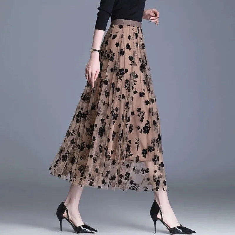 GIDYQ coréen femmes maille jupe mode crochet fleur ample Midi jupe élégante femme décontracté tout Match jupes été nouveau