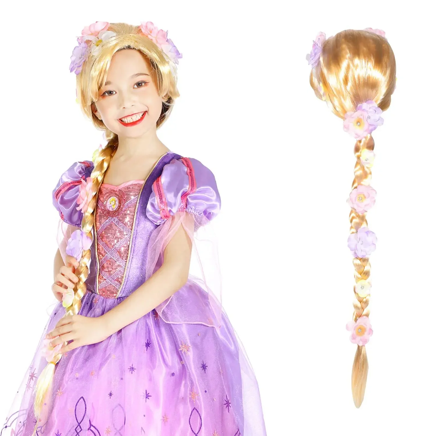 Perruques Rapunzel blondes longues pour filles, perruques tressées de princesse pour enfants, Costume de Cosplay, boule de conte de fées, pour Halloween, fête de noël