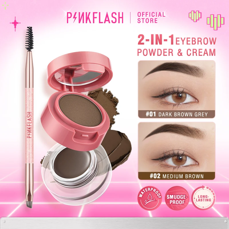 PINKFLASH 2 en 1 Double effet sourcil poudre Gel imperméable à séchage rapide 3D sourcil coiffant crème rehausseur cosmétiques avec brosse