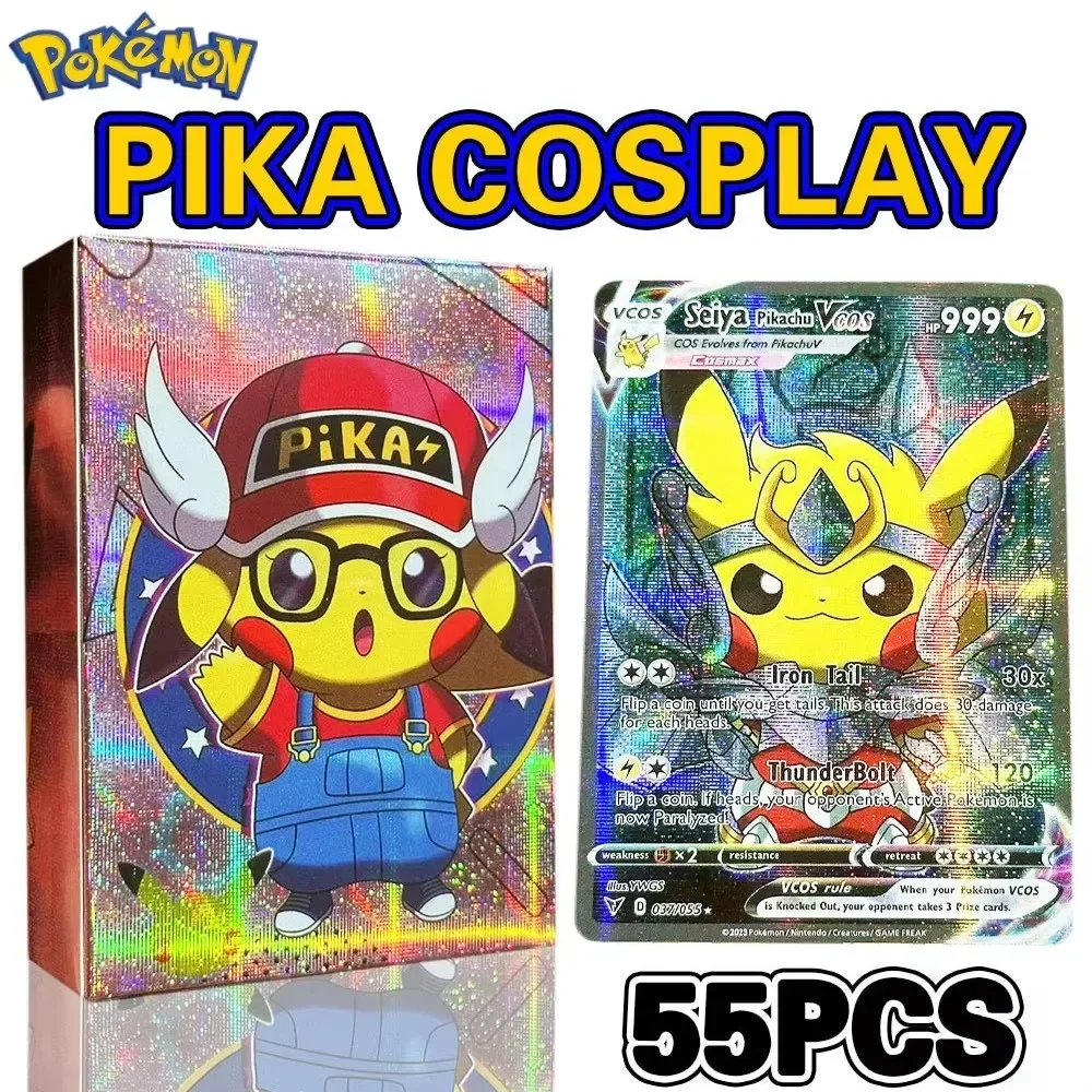 55 pièces boîte nouveau Pokemon Anime cartes holographiques personnages Pikachu Cosplay anglais brillant Collection carte à collectionner jouets enfants cadeau