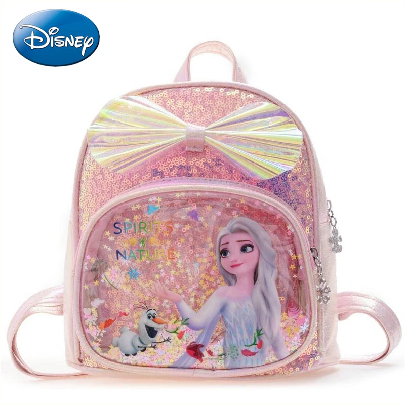 Sac à dos Disney à paillettes la reine des neiges Elsa Anna, sac d'école à paillettes pour filles, sac à dos de voyage en cuir PU Kawaii, cadeaux de noël