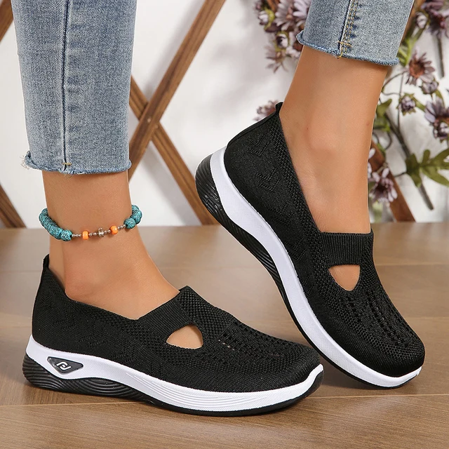 Femmes baskets à semelles compensées chaussures de haute qualité sans lacet chaussures plates hommes mocassins respirant maille baskets de course dames chaussures de Sport – Image 4