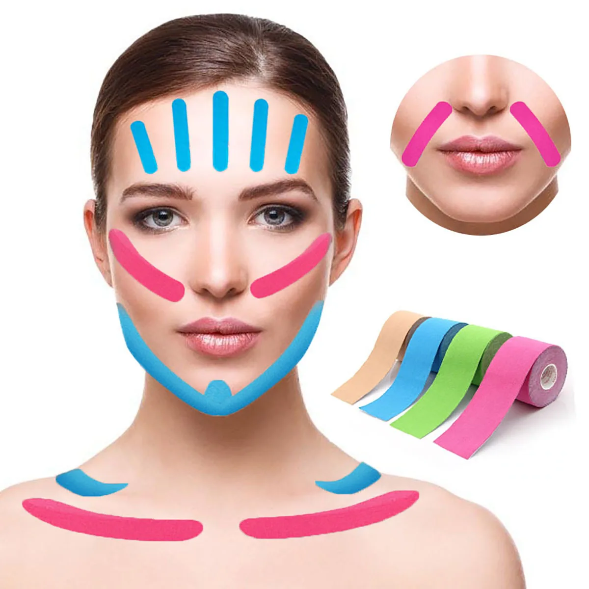 Bande de lifting du visage 5M, bande de kinésiologie en coton pour le lifting de la zone des yeux et du cou, respirante, imperméable et confortable
