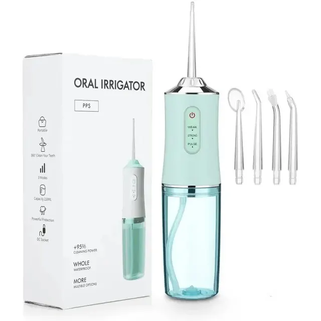 Irrigateur buccal Portable, fil dentaire à Jet d'eau, Rechargeable par USB, cure-dents, 4 pointes de Jet, 220ml, 3 Modes, IPX7, 1400 tr/min