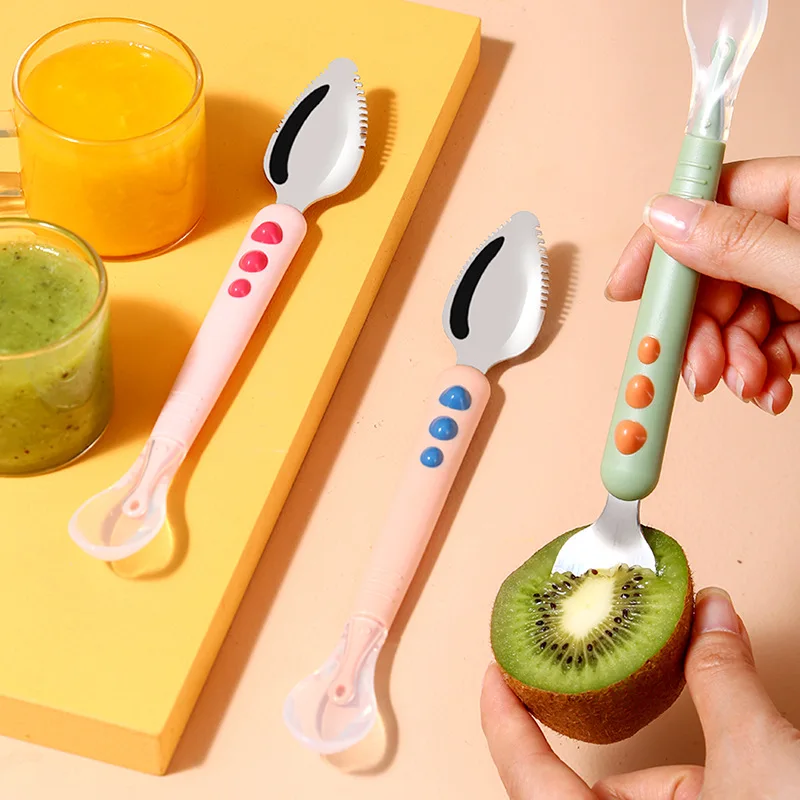 Cuillère à boue pour gratter les fruits pour bébé, cuillère d'alimentation en Silicone souple, facile à manger, cuillère à fruits, fournitures pour mère et bébé