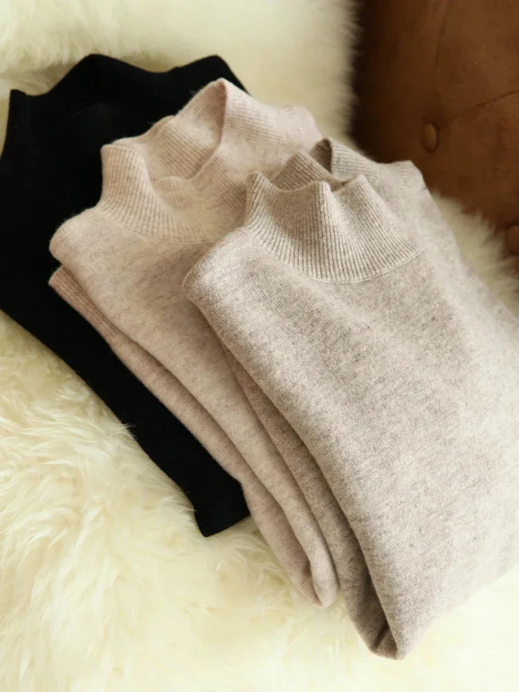 Automne hiver chic bas chandails femmes mode col roulé Pull mince à manches longues tricoté Pulls doux chaud Pull Femme haut