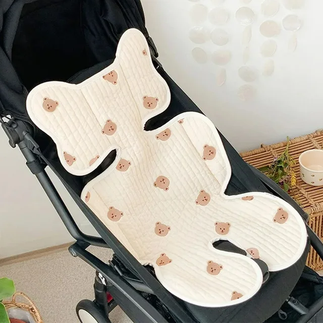 Coussin de siège de poussette pour bébé, ours lapin brodé, toutes saisons, matelas de chariot respirant en coton, accessoires de landau pour nouveau-né