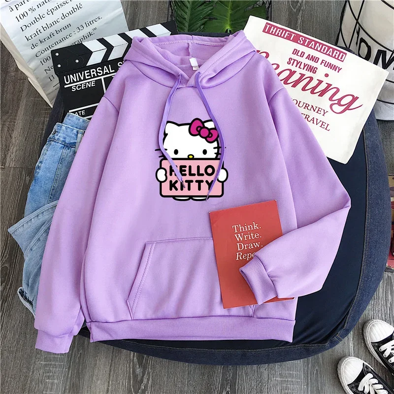 Sweat à capuche PVD Sanurgente Hello Kitty pour femme, sweats à capuche mignons Kawaii Y, manches longues, mode Harajuku, décontracté, grande taille, nouveau, 2024
