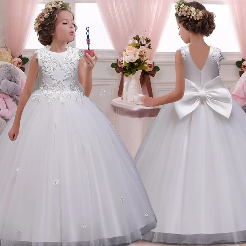 Robe de fête de communion d'anniversaire de fille de fleur robe perlée 2024 nouvel an fille de noël princesse petite robe Tutu à manches volantes