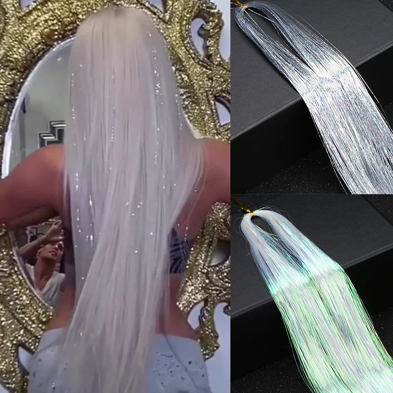 synthetic Sparkle Shiny Hair Tinsel Long Colorful Strand Girls Hippie False Hair Extension for Women Decor Glitter Strip Cosplay