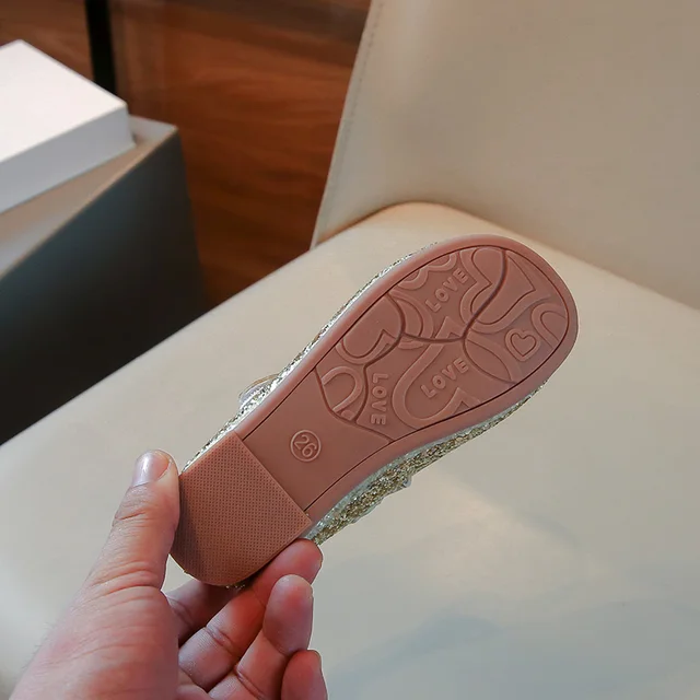 Chaussures en cuir pour enfants de 3 à 18 ans, chaussures de Performance souples à paillettes pour filles, plates et antidérapantes dorées, simples, printemps-automne – Image 6