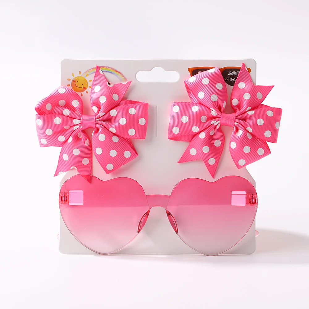 Pinces à cheveux à pois solides pour filles, 3 pièces/paquet, Boutique, pinces à cheveux, cœur coloré, lunettes de soleil, accessoires pour cheveux pour enfants