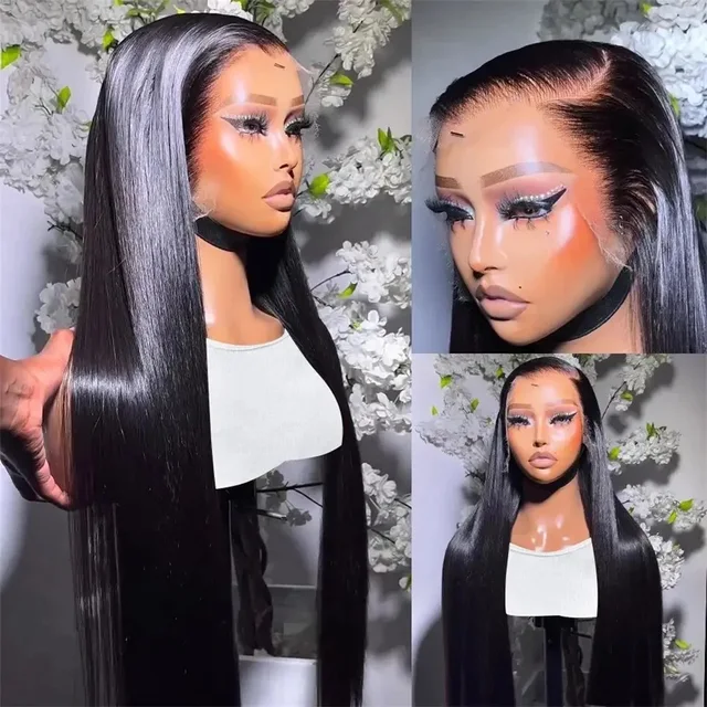 Black Straight 180% Density 13X6 HD Lace Front Wigs Synthetic Wig Preplucked Bleached Knots 180% Density Glueless Wig – Image 3