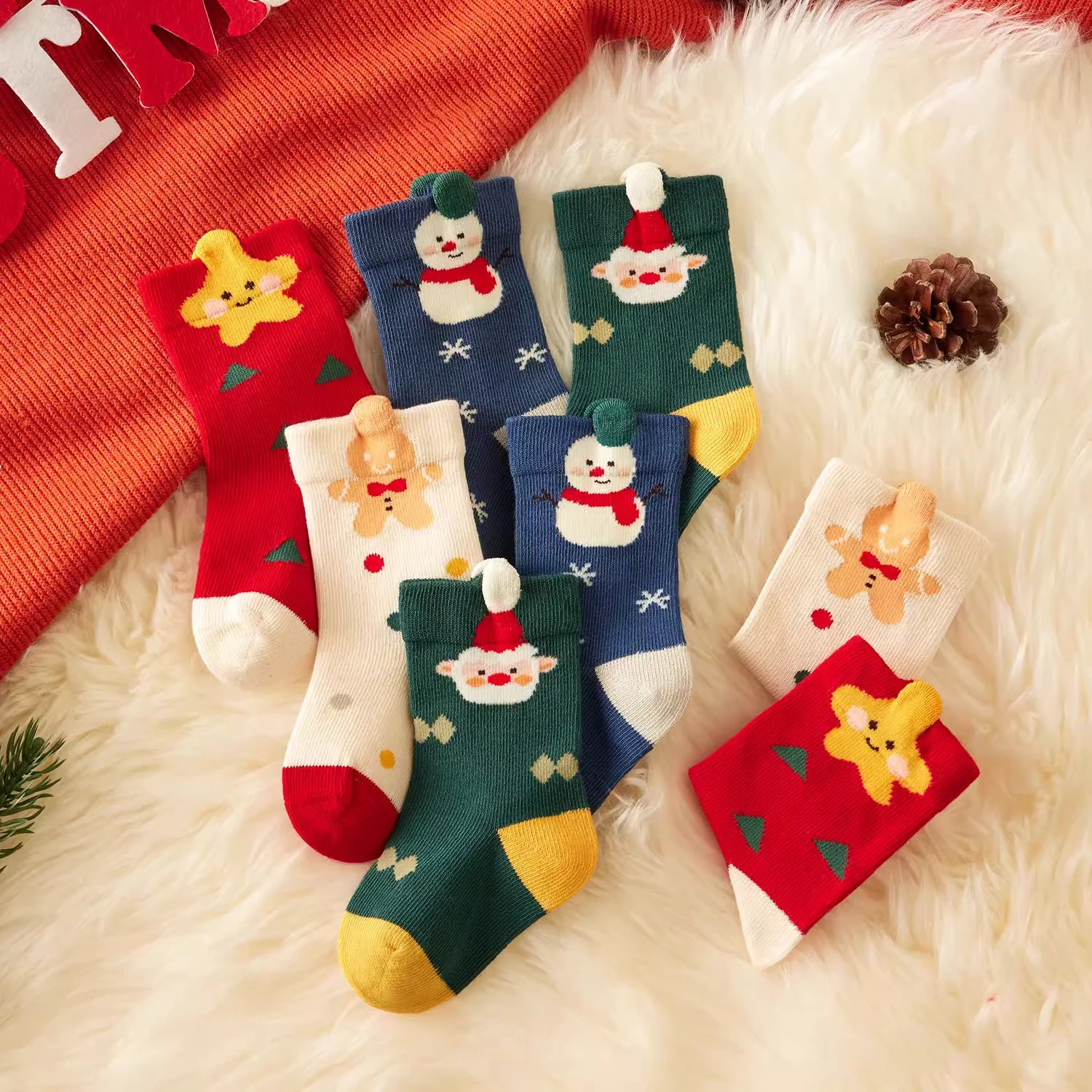 4 paires 1-8 ans cantonnière en tube chaussette dessin animé renne cadeaux de noël joyeux rouge doux et confortable haute élasticité chaussette respirant