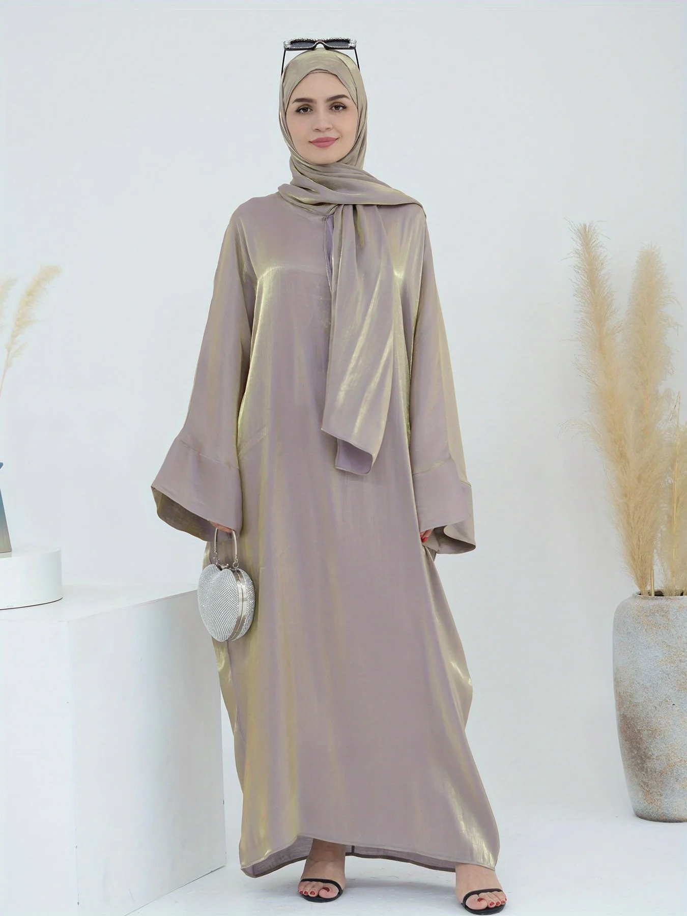 Abayas dorés brillants pour femmes musulmanes, ensembles de mode, écharpe de sauna, sans ceinture, robes turques, ensembles musulmans de documents purs