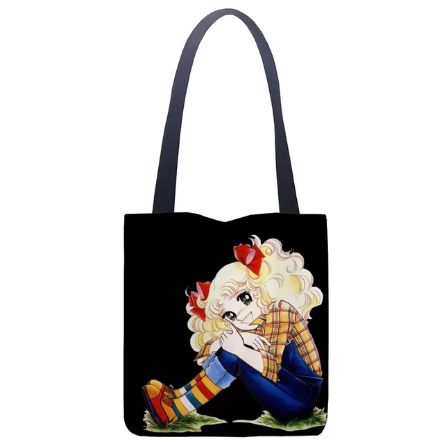 Dessin animé bonbons sac à main femmes décontracté lin fourre-tout sous les bras poignée supérieure sac dame Shopping sacs de voyage – Image 3