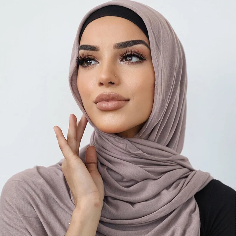 Écharpe Hijab en Jersey de Coton pour Femmes Musulmanes, Châles artificiel astiques, Bandeau de Sauna Simple, Vente en Gros, 180x80cm