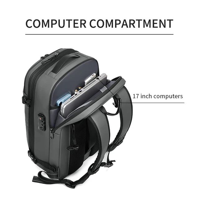 Sac à dos de voyage à compression sous vide pour hommes, sac à dos pour ordinateur portable 17 pouces, sac à dos scolaire de grande capacité, sac à dos de randonnée étendu SR – Image 5